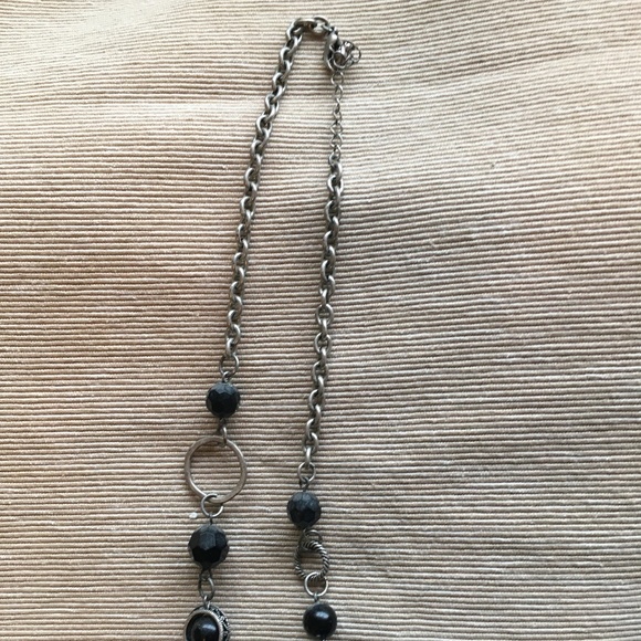 Silver & black beaded necklace 24" adjustable - Picture 2 of 3